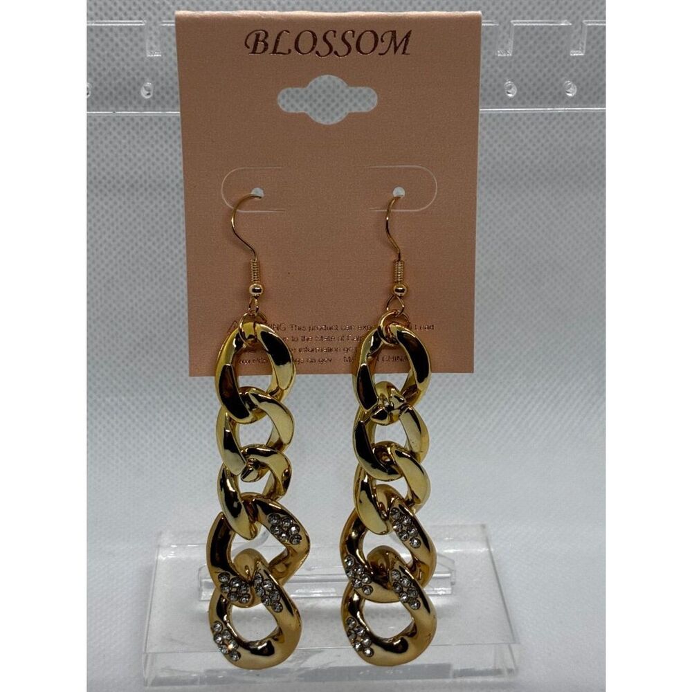 3For$20 Gold Chain Link Drop Earrings Rhinestone Statement Dangle Earrings